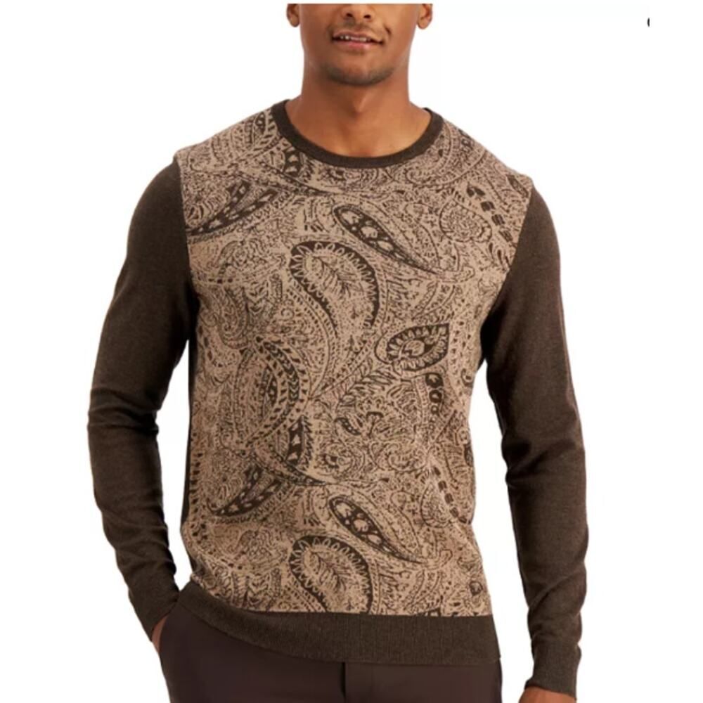 NWT Alfani Sweater Sz‎ XL Brown Tan Vtg Style 80's Grandpa Core Cosby